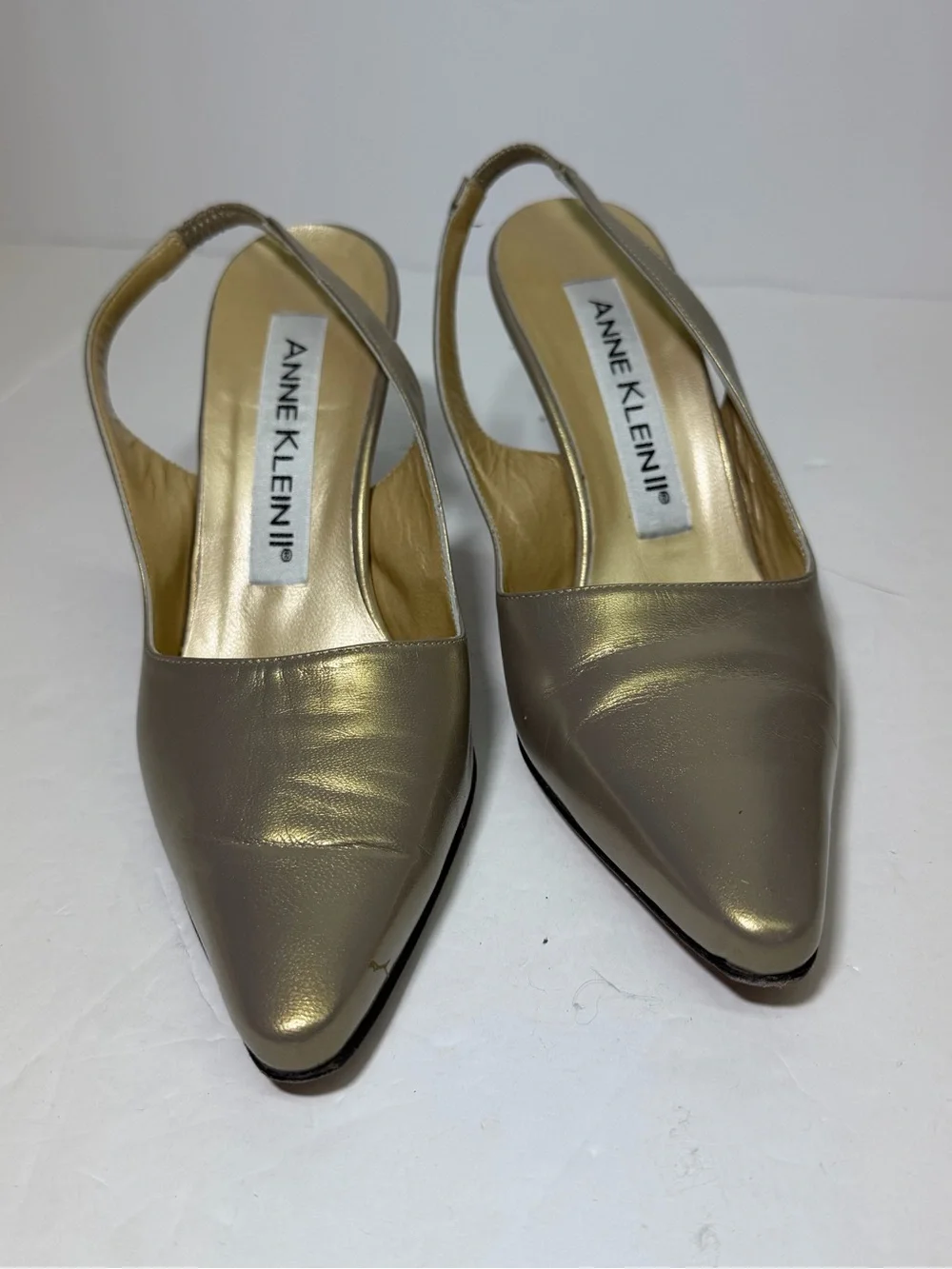Anne Klein Metallic Gold-Taupe Pointed Slingback Heels size‎ 6